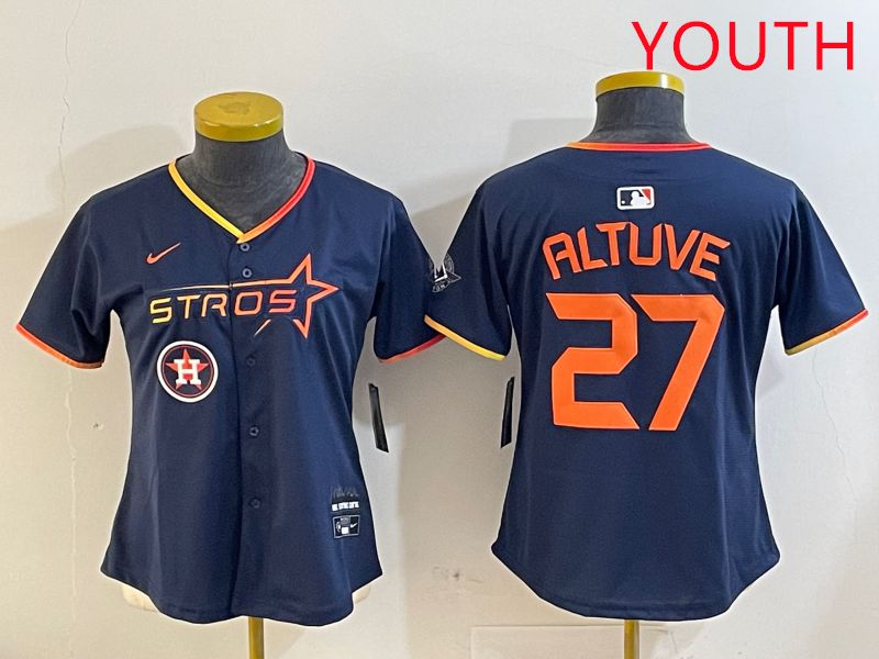 Youth Houston Astros 27 Altuve Drak Blue Three generations Joint Name 2025 Nike MLB Jersey style 41012